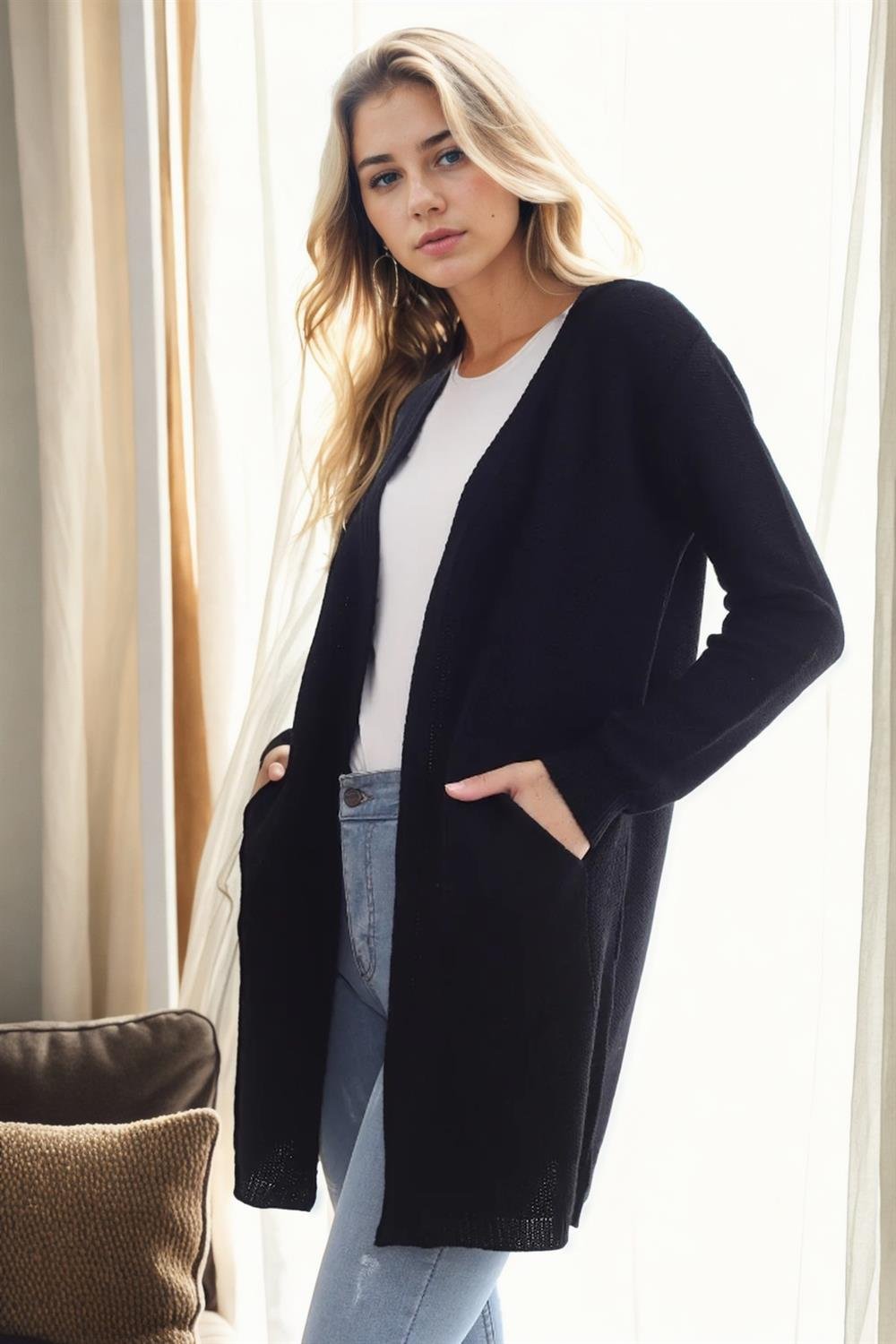 99224 Dewberry 
Kangaroo Pocket Knitwear Cardigan-SİYAH
