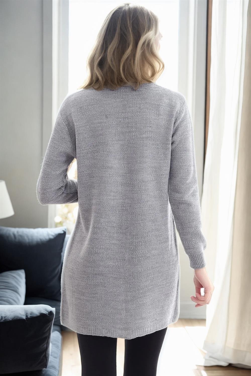 99224 Dewberry 
Kangaroo Pocket Knitwear Cardigan-AÇIK GRİ