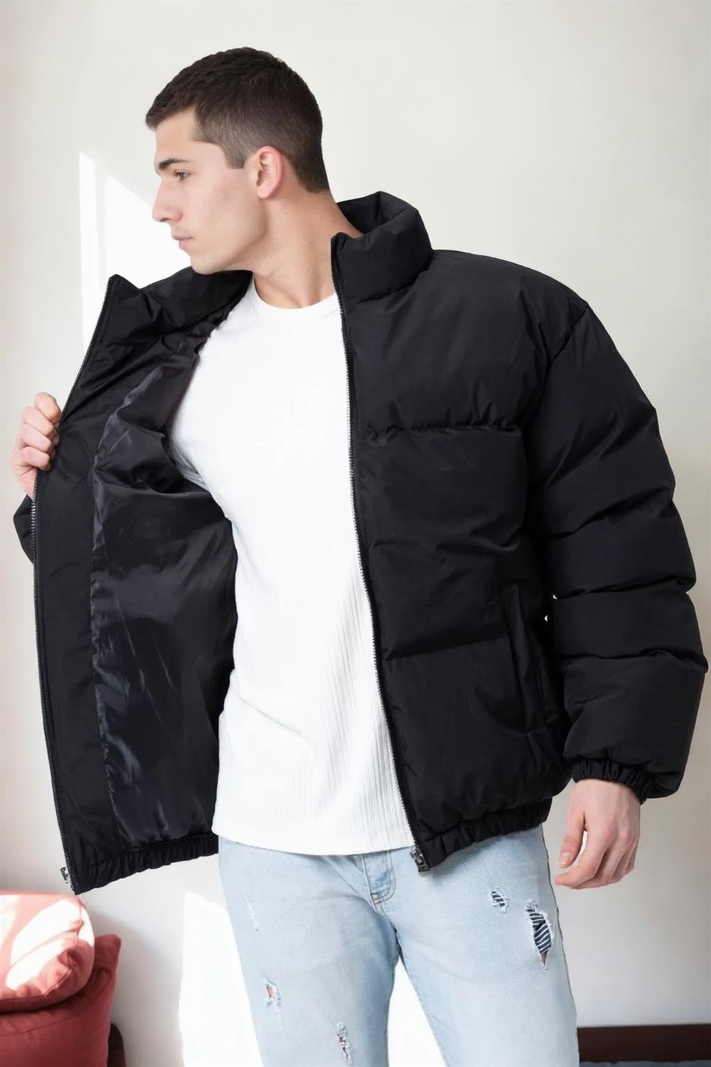 99887 Dewberry Oversize Mens Padding Jacket-SİYAH
