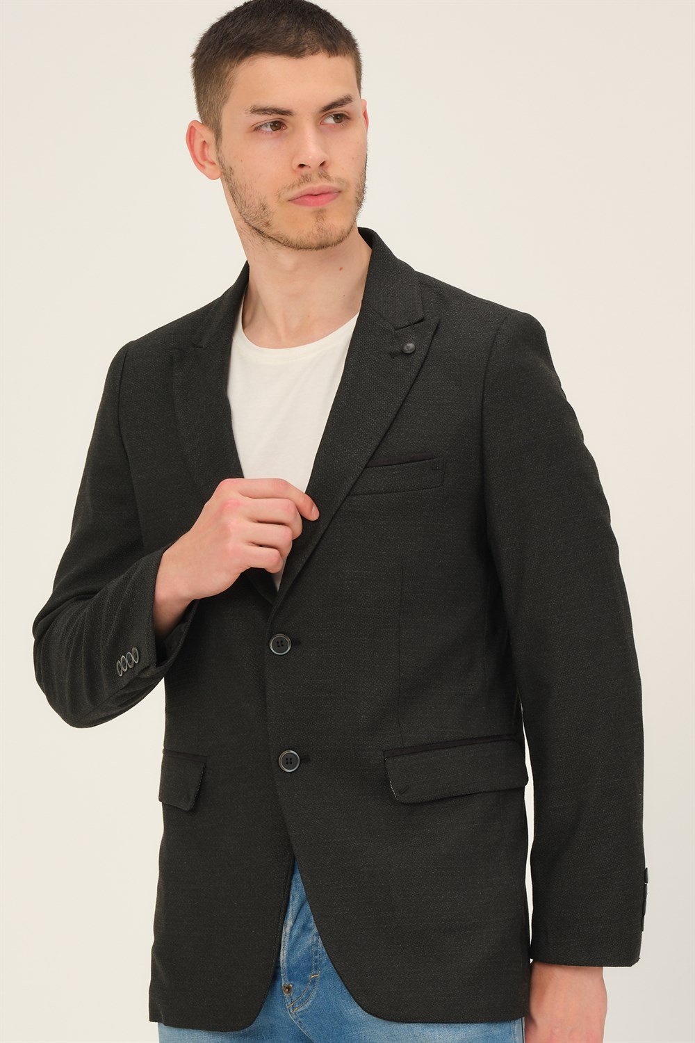 C9058 DEWBERRY ERKEK CEKET-DESENLİ SİYAH