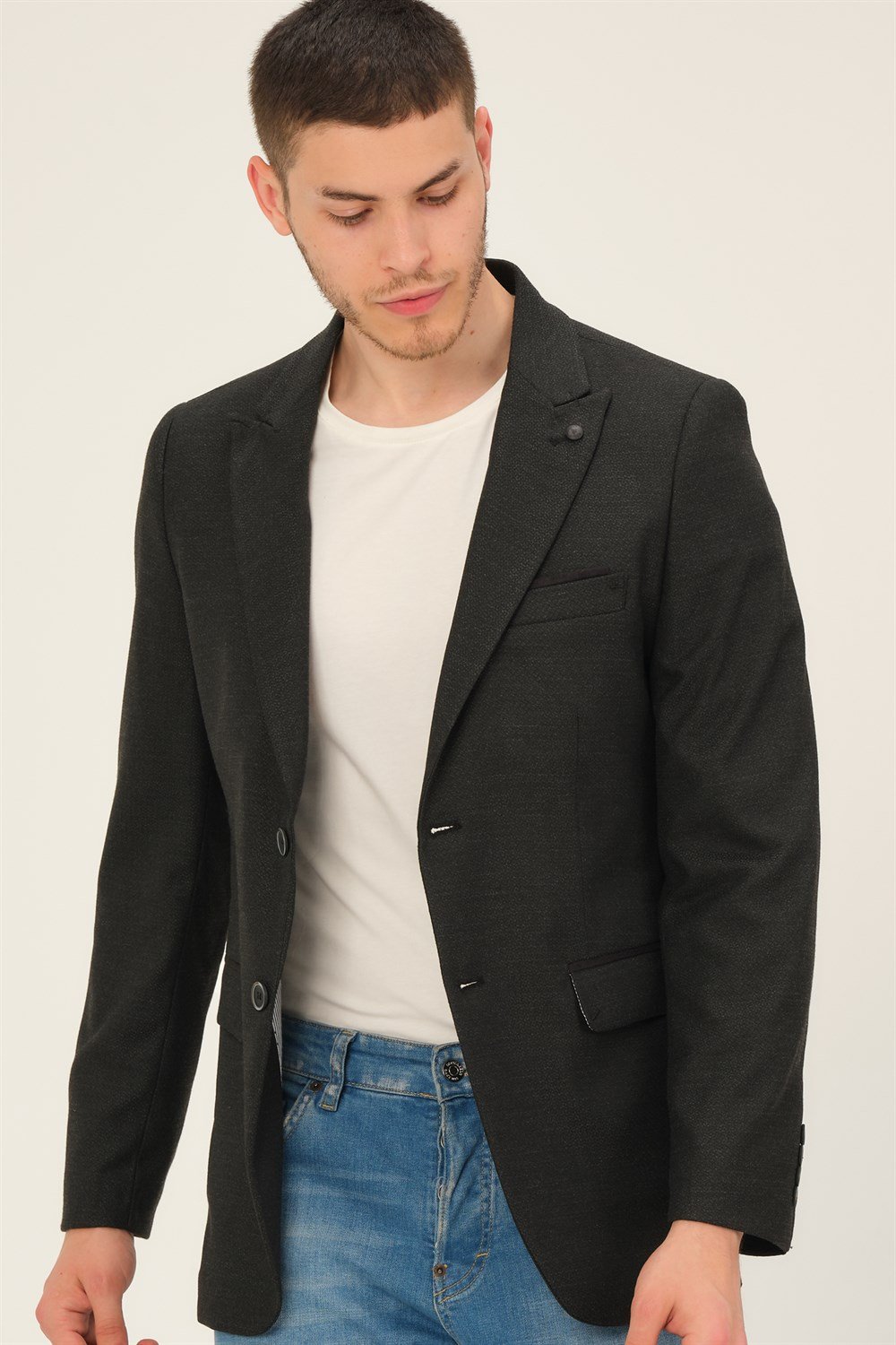 C9058 DEWBERRY ERKEK CEKET-DESENLİ SİYAH