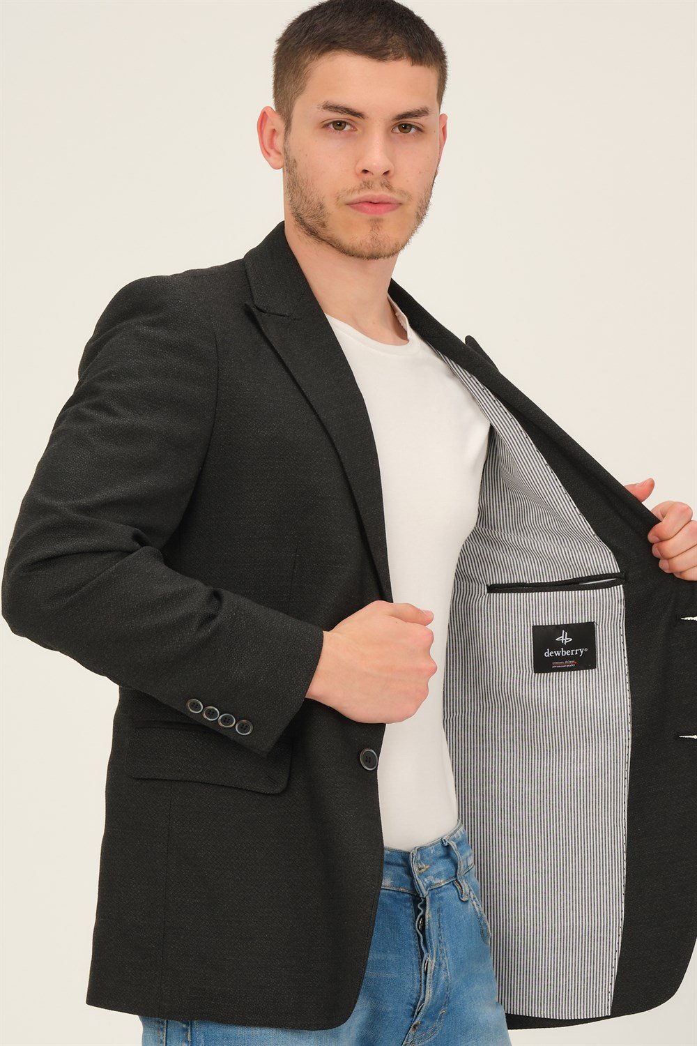 C9058 DEWBERRY ERKEK CEKET-DESENLİ SİYAH