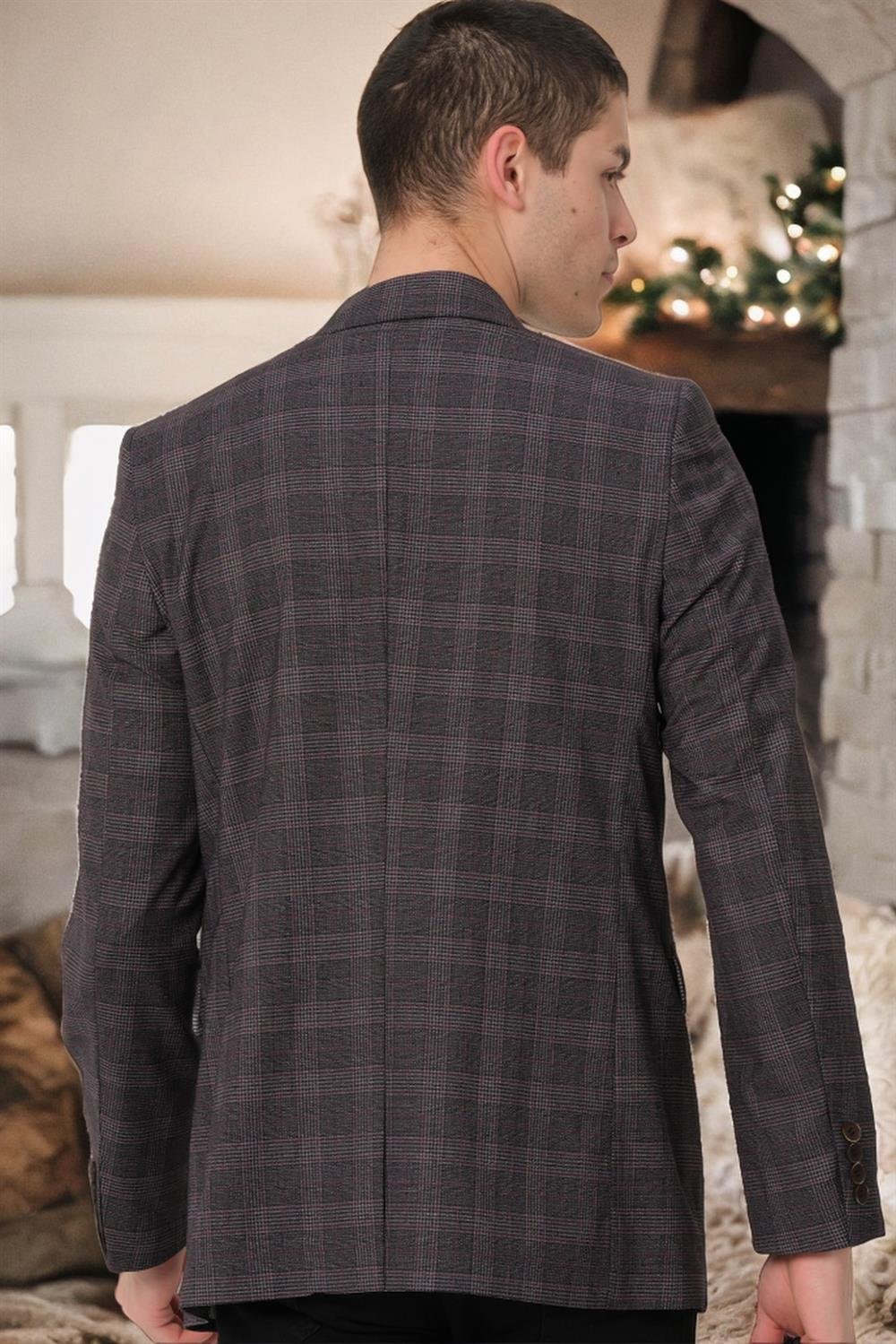 C9058 DEWBERRY ERKEK CEKET-DÜZ SİYAH-BORDO