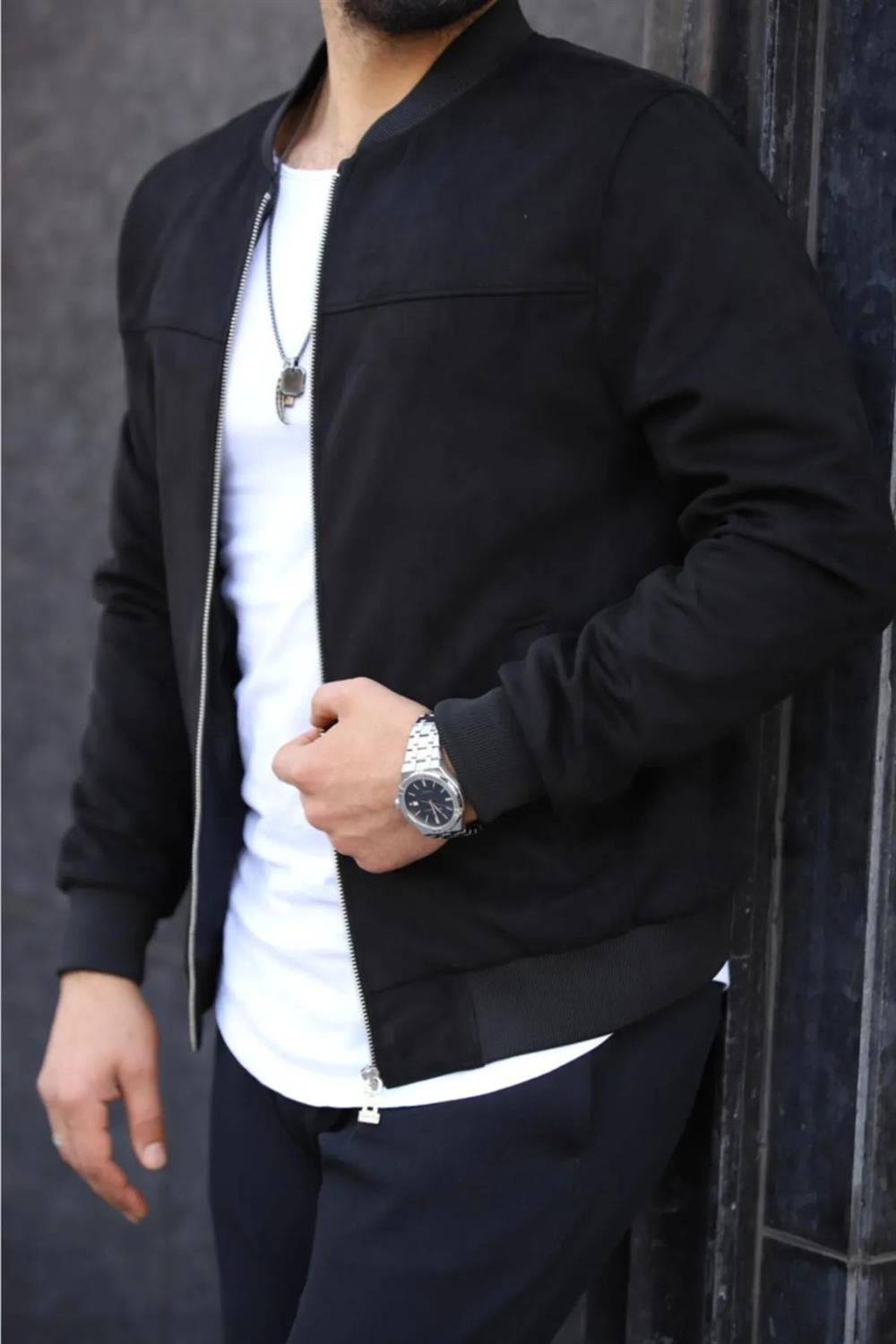 C9291 Dewberry Mens Suede College Jacket-SİYAH