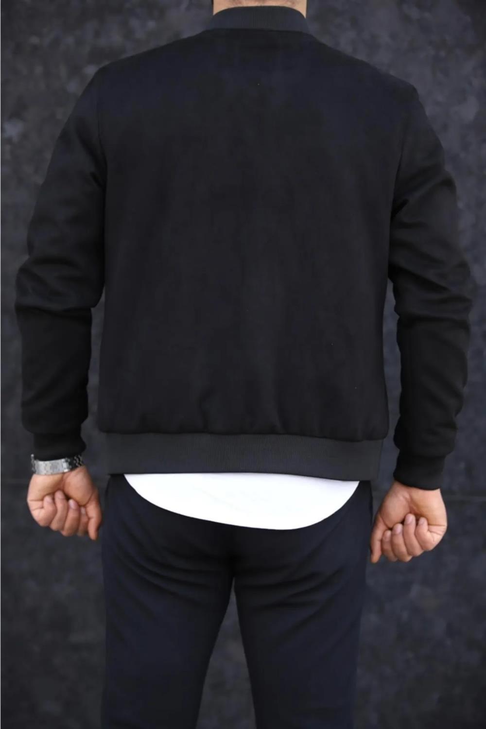 C9291 Dewberry Mens Suede College Jacket-SİYAH