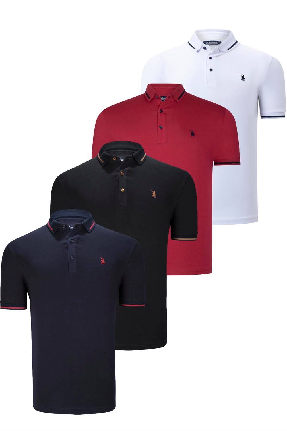 DÖRTLÜ SET T8586 DEWBERRY ERKEK T-SHIRT-SİYAH-BEYAZ-LACİVERT-BORDO