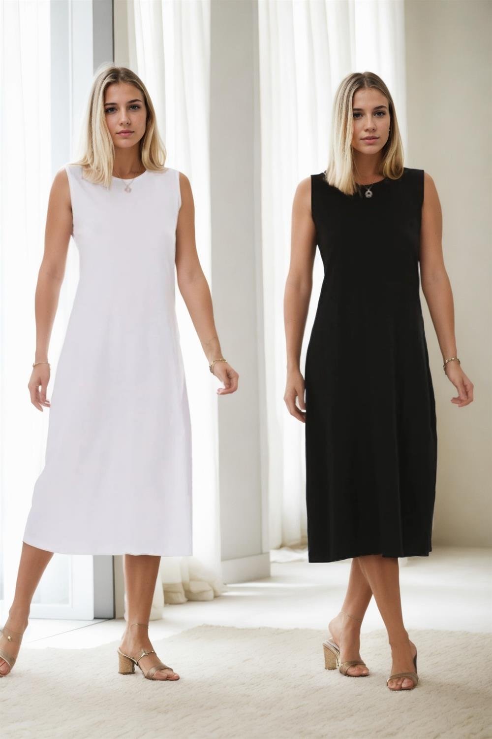 E2145 Dewberry Set of Two Women Dresses-SİYAH-BEYAZ