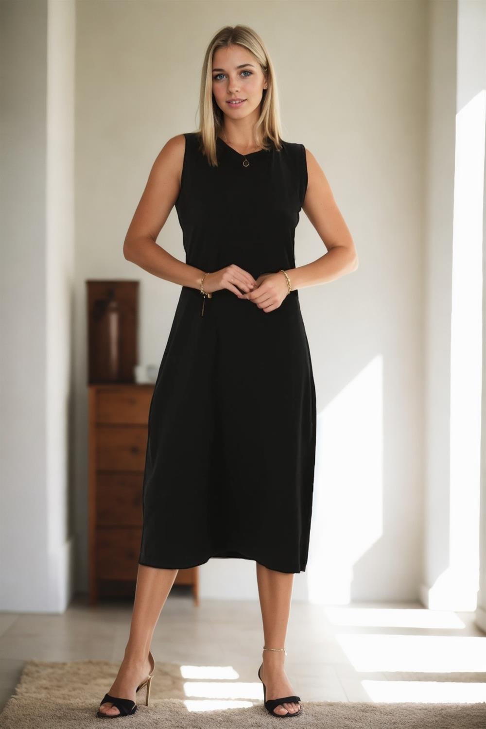 E4385 Dewberry Womens Long Dress-SİYAH