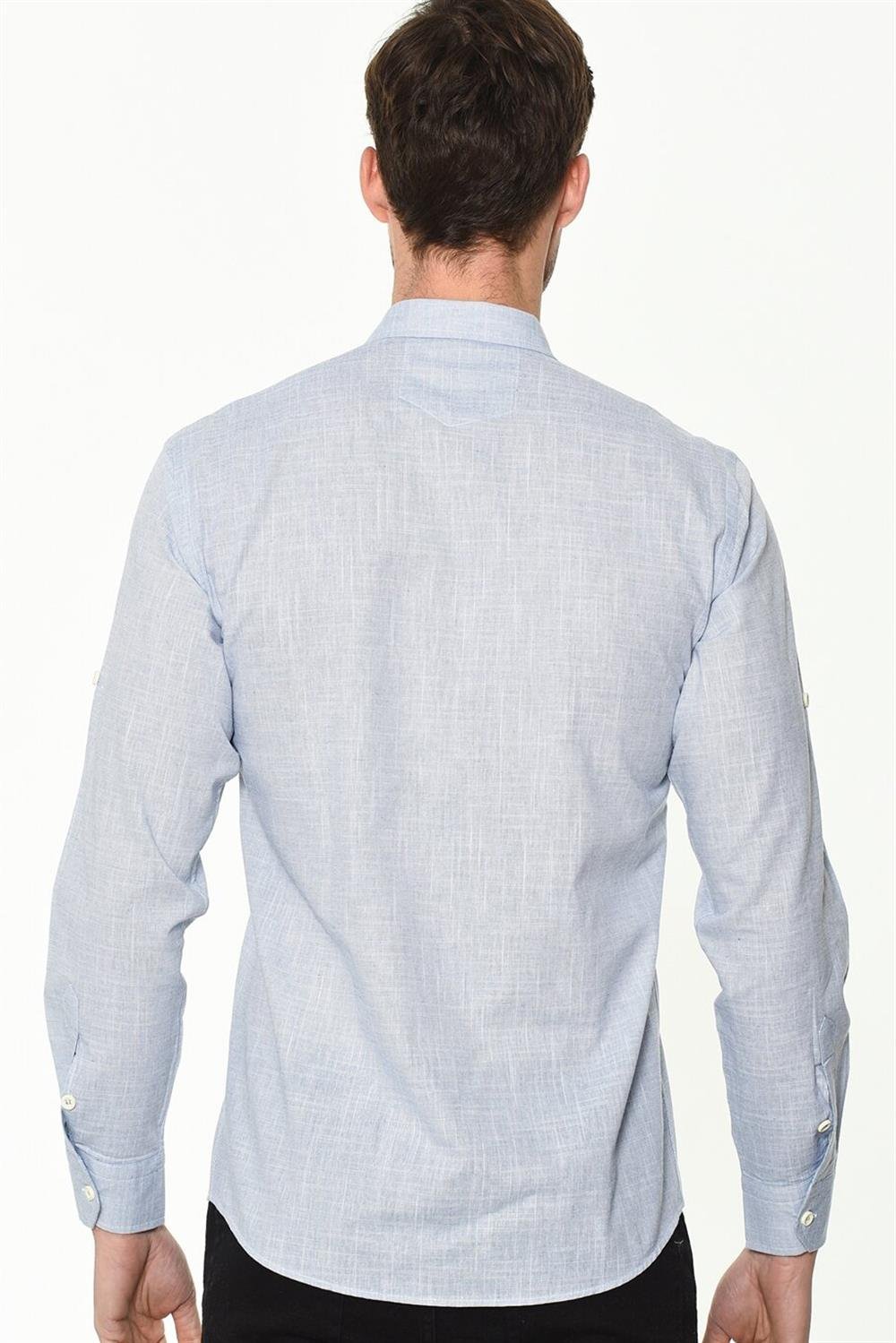 G625 DEWBERRY KETEN GÖMLEK-DÜZ MAVİ