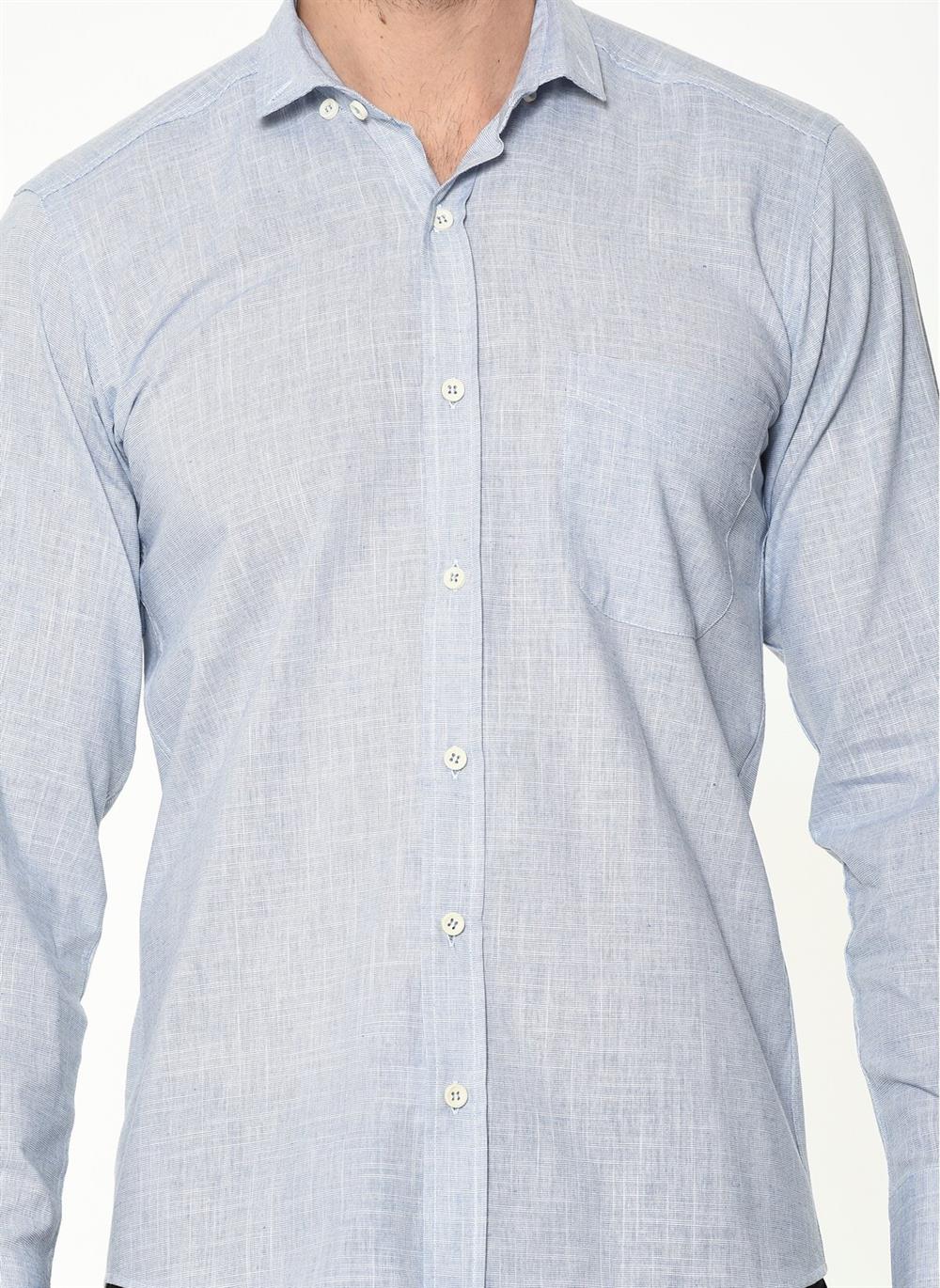 G625 DEWBERRY KETEN GÖMLEK-DÜZ MAVİ