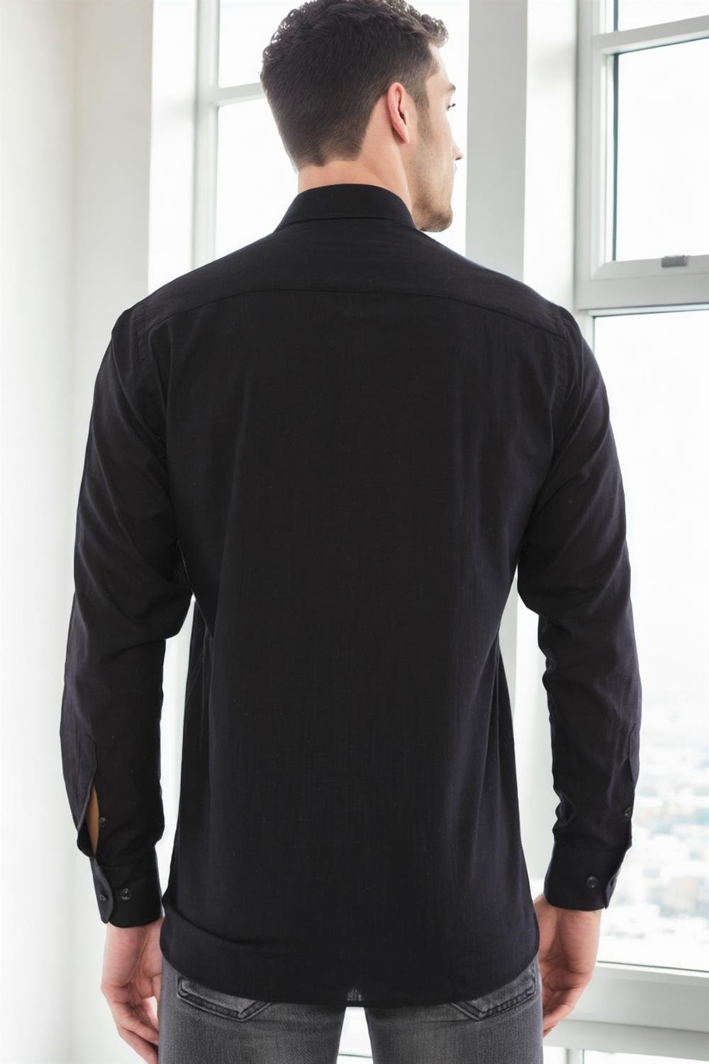 G721 DEWBERRY ERKEK GÖMLEK-KOYU SİYAH