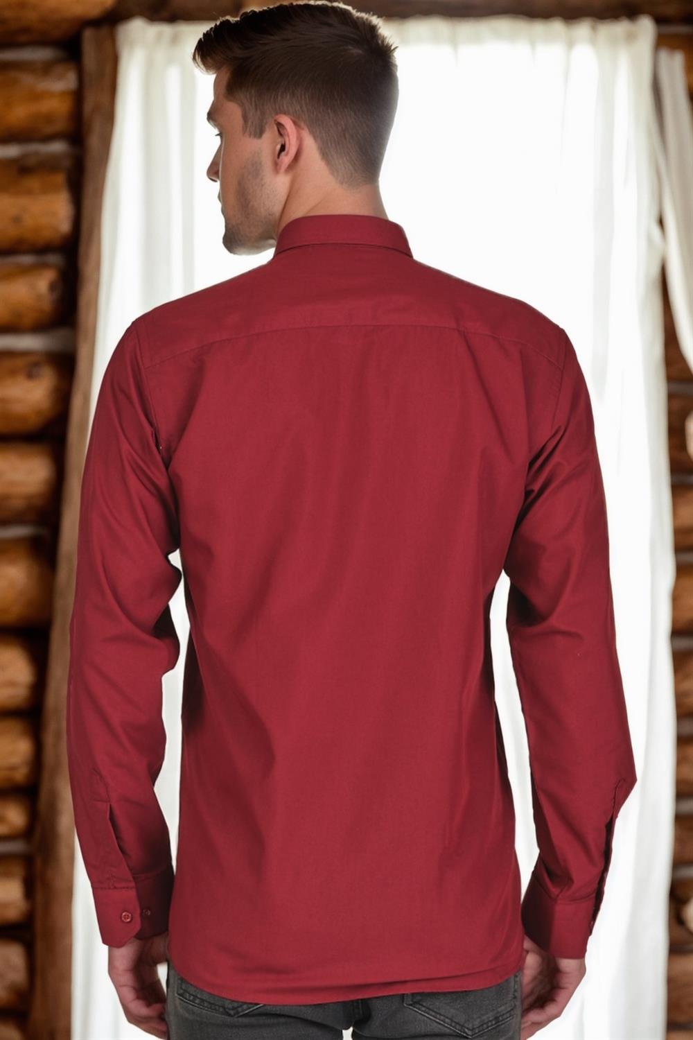 G725 DEWBERRY ERKEK GÖMLEK-BORDO-1