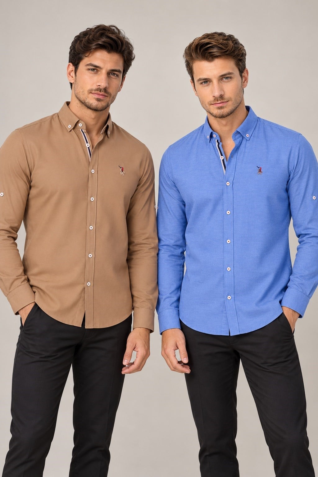 İKİLİ SET G674 DEWBERRY ERKEK GÖMLEK-SAKS-CAMEL