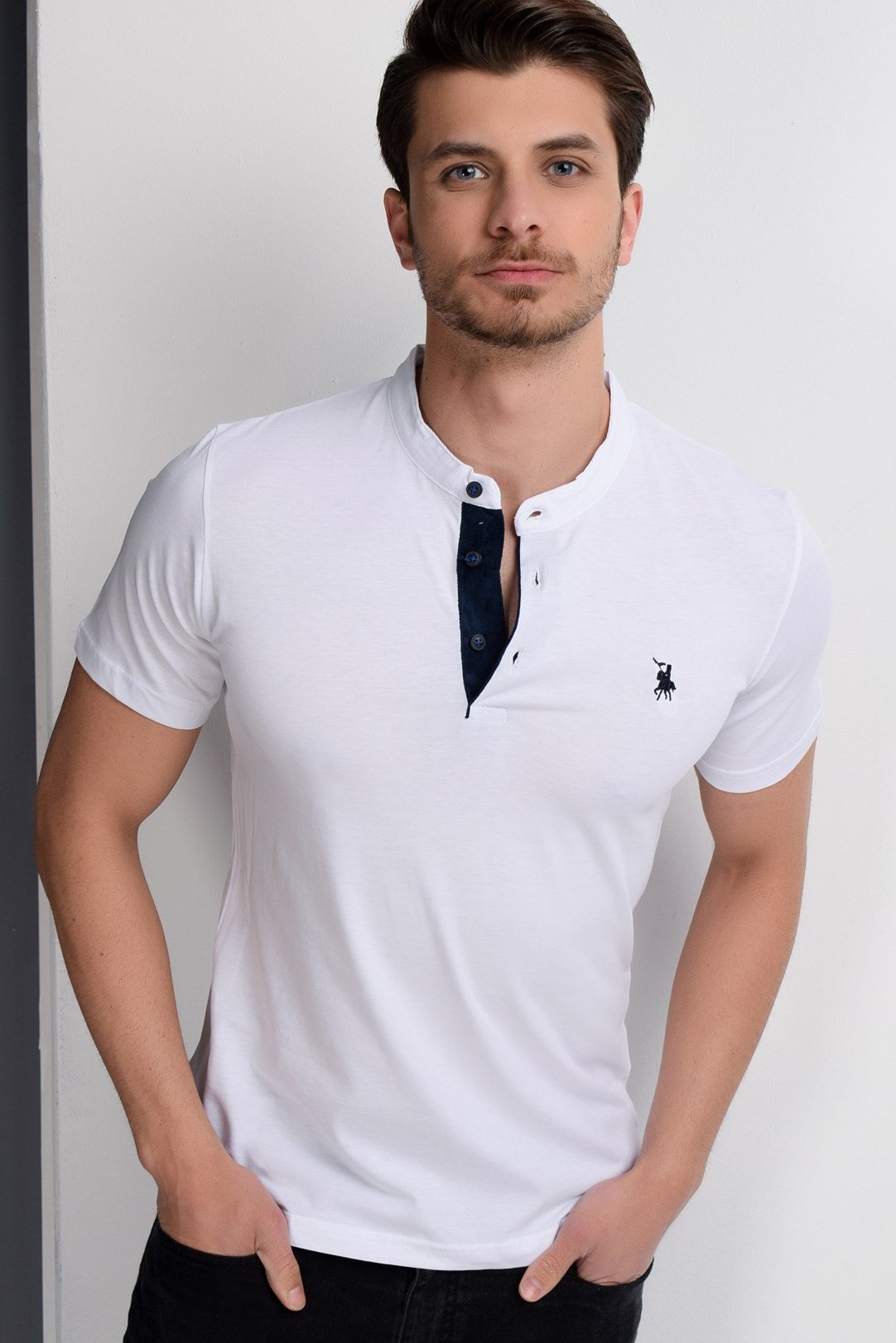 İKİLİ SET T8560 DEWBERRY ERKEK T-SHIRT-BEYAZ-LACİVERT-2