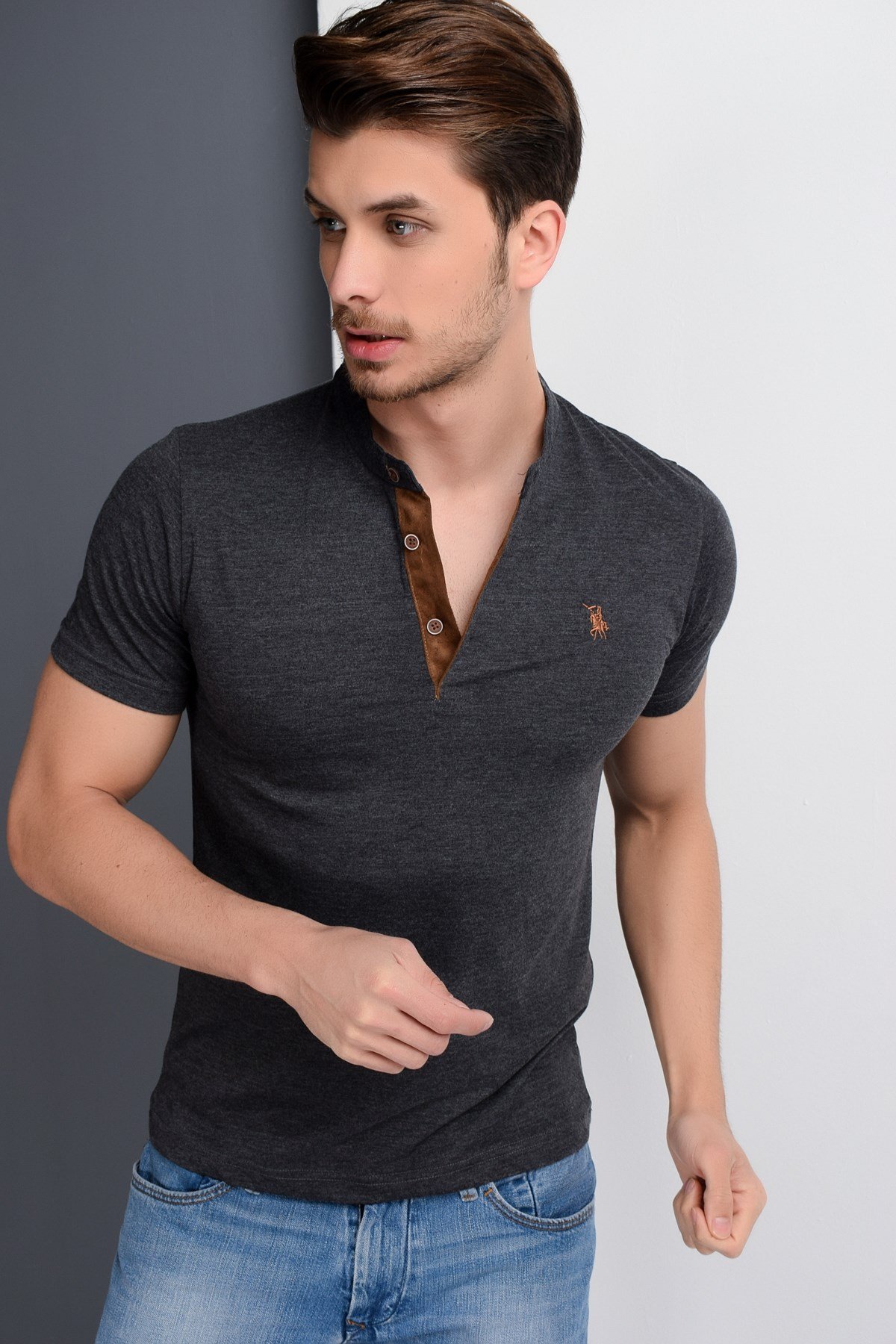 İKİLİ SET T8560 DEWBERRY ERKEK T-SHIRT-ANTRASİT-İNDİGO