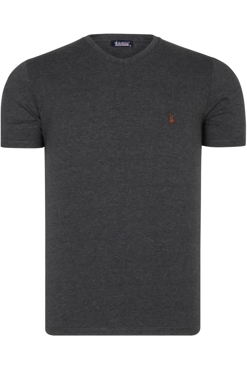 İKİLİ SET T8568 DEWBERRY V YAKA ERKEK T-SHIRT-SAKS-ANTRASİT