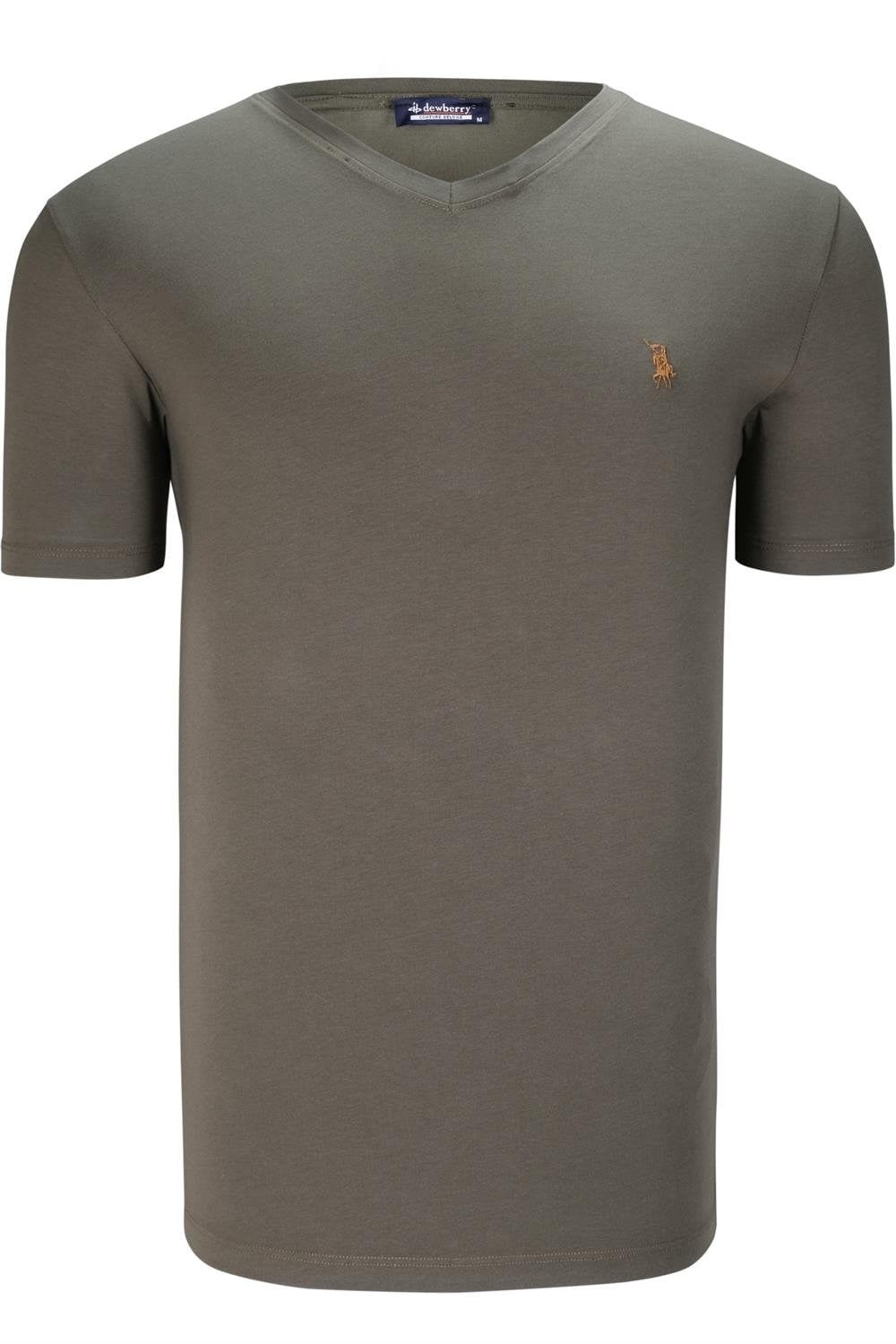 İKİLİ SET T8568 DEWBERRY V YAKA ERKEK T-SHIRT-HAKİ-LACİVERT