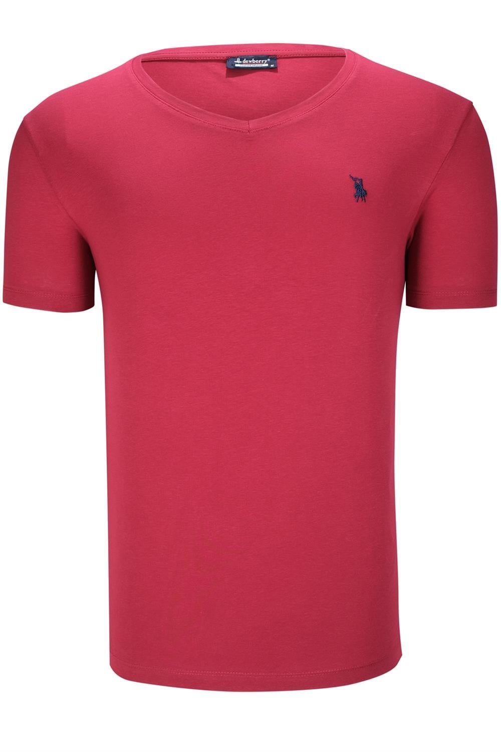İKİLİ SET T8568 DEWBERRY V YAKA ERKEK T-SHIRT-BORDO-SİYAH