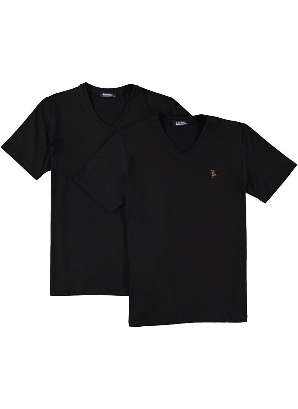 İKİLİ SET T8568 DEWBERRY V YAKA ERKEK T-SHIRT-SİYAH-SİYAH
