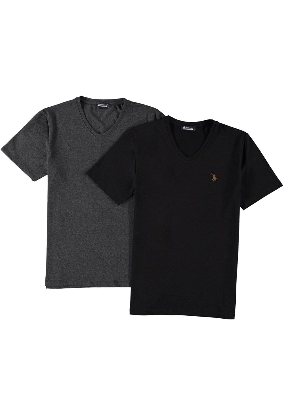 İKİLİ SET T8568 DEWBERRY V YAKA ERKEK T-SHIRT-SİYAH-ANTRASİT