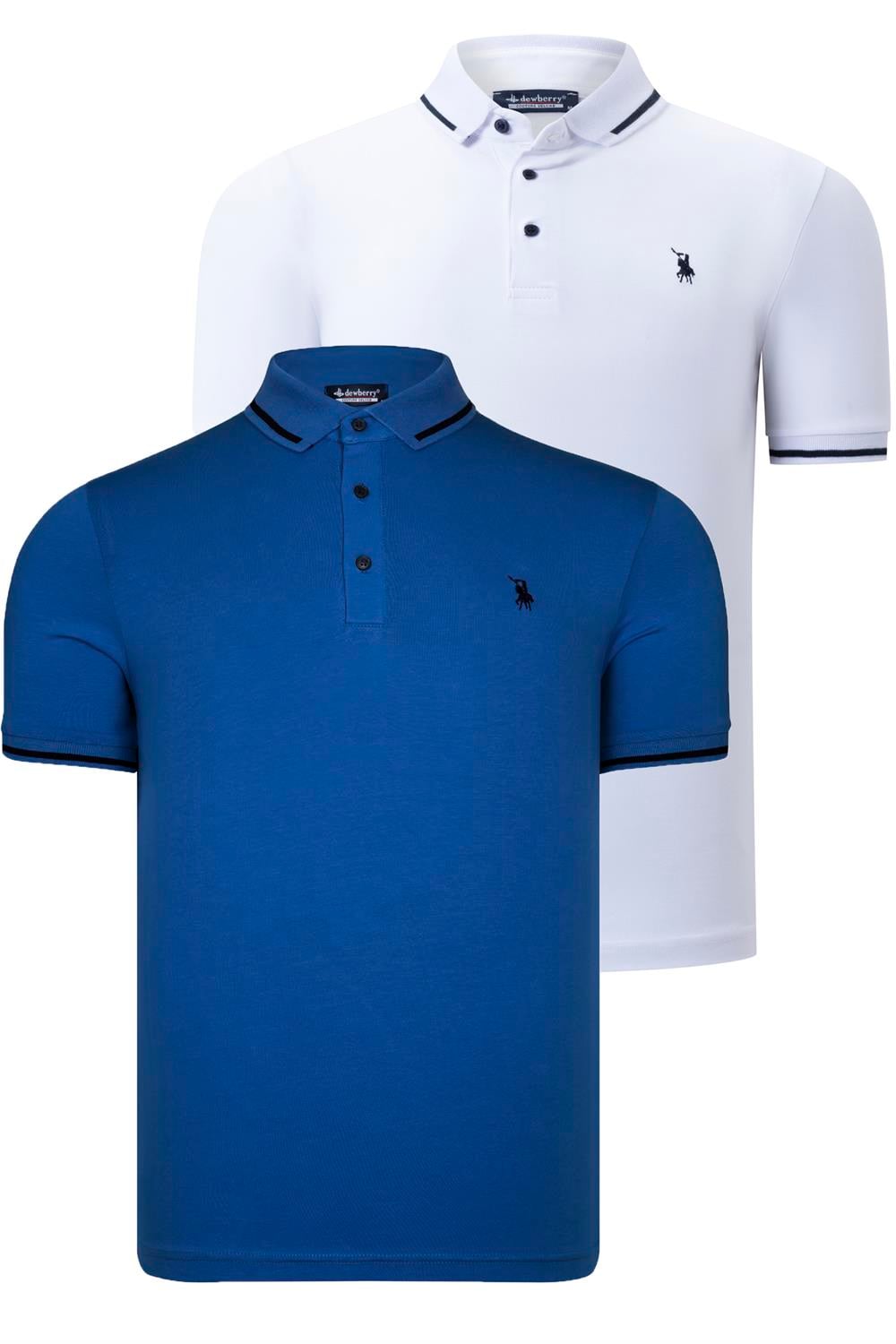 İKİLİ SET T8586 DEWBERRY ERKEK T-SHIRT-BEYAZ-SAKS