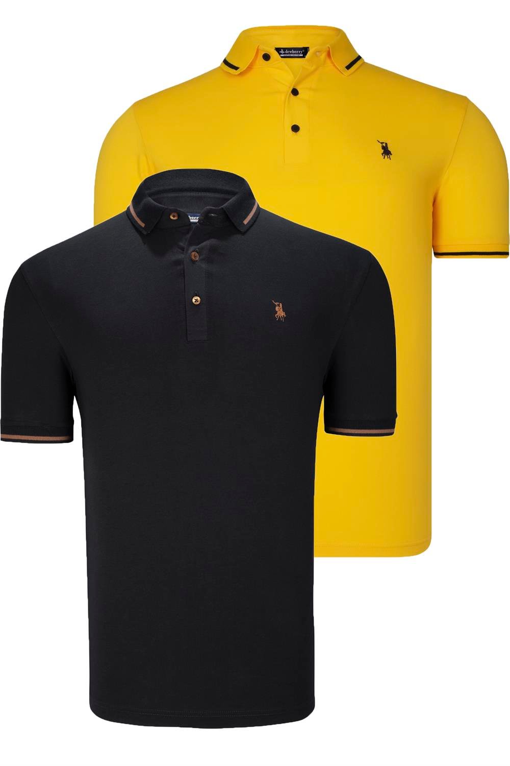 İKİLİ SET T8586 DEWBERRY ERKEK T-SHIRT-SİYAH-SARI
