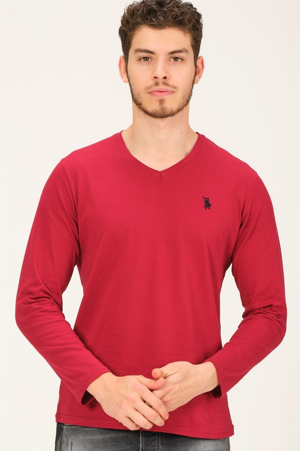 İKİLİ SET T8587 DEWBERRY V YAKA ERKEK SWEATSHIRT-BORDO-LACİVERT
