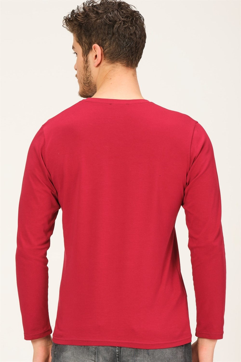İKİLİ SET T8587 DEWBERRY V YAKA ERKEK SWEATSHIRT-BORDO-LACİVERT