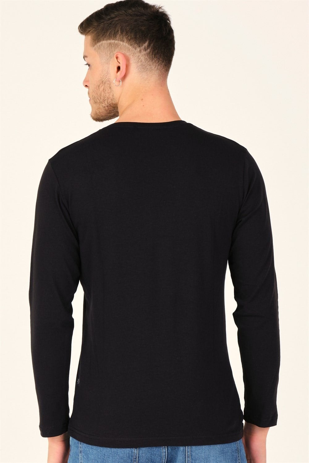 İKİLİ SET T8587 DEWBERRY V YAKA ERKEK SWEATSHIRT-SİYAH-ANTRASİT