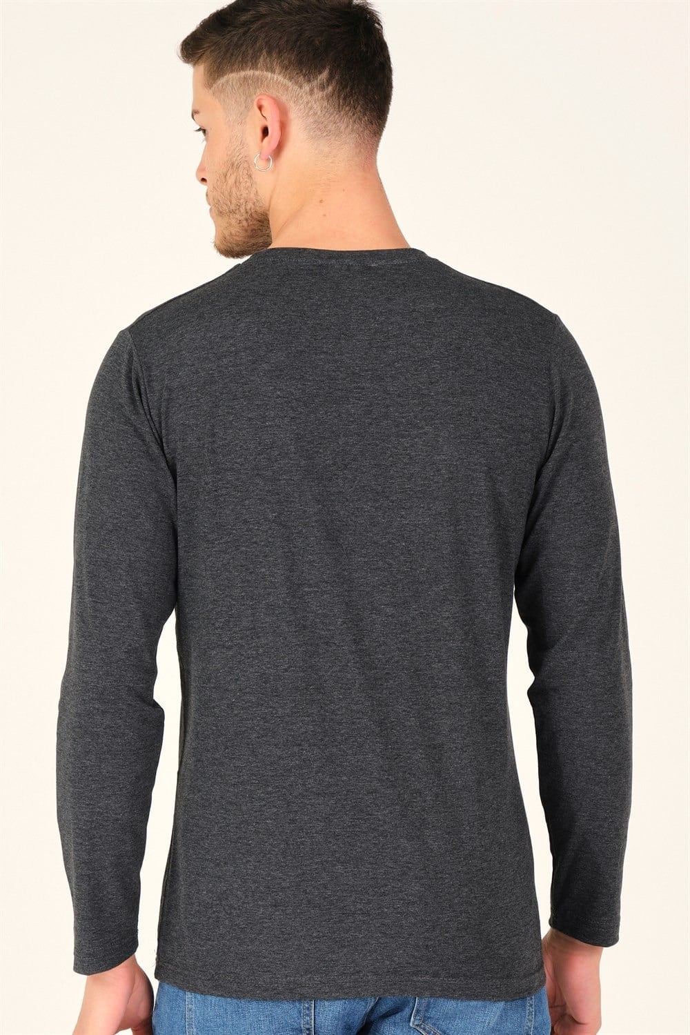 İKİLİ SET T8587 DEWBERRY V YAKA ERKEK SWEATSHIRT-SİYAH-ANTRASİT