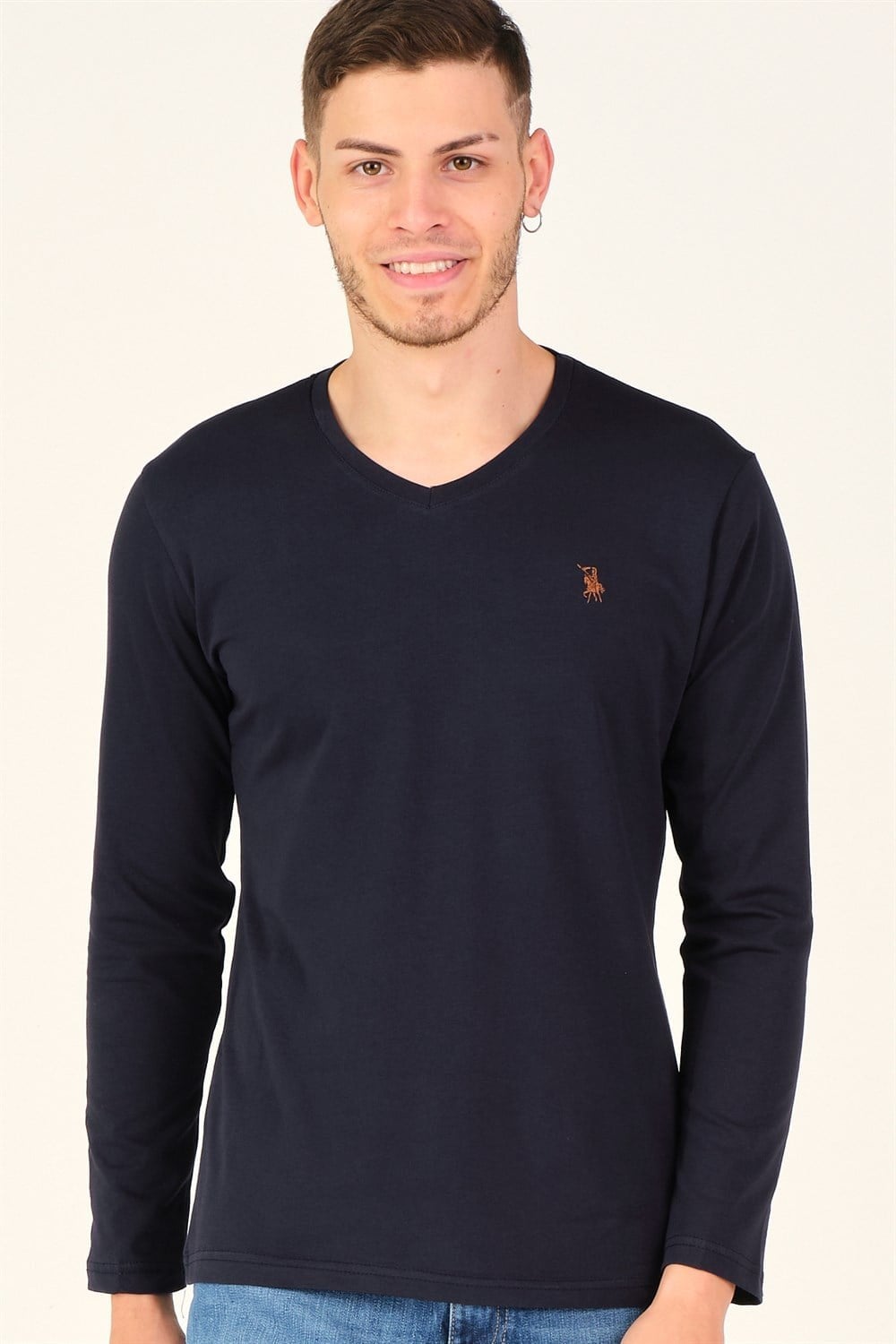 İKİLİ SET T8587 DEWBERRY V YAKA ERKEK SWEATSHIRT-LACİVERT-BEYAZ