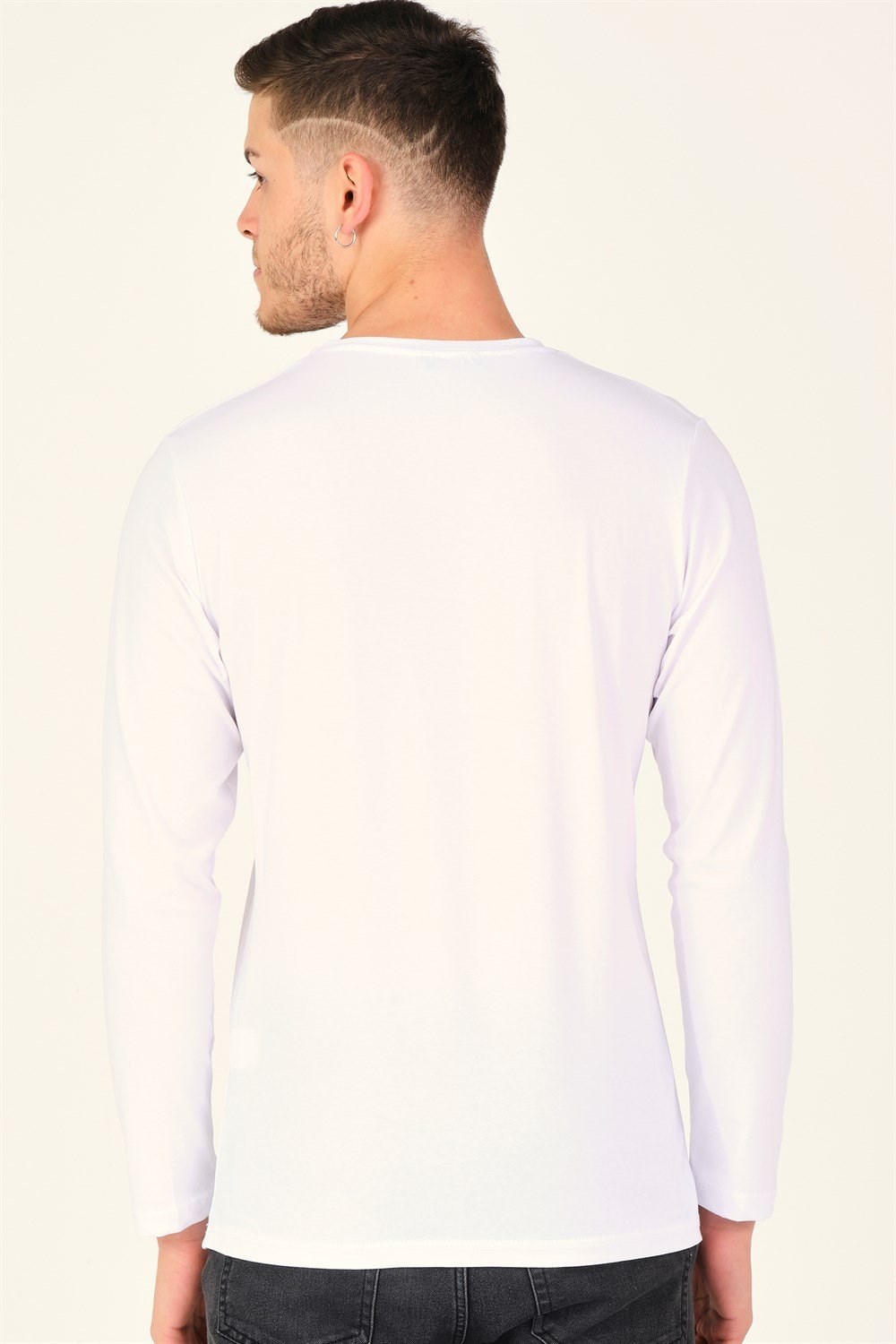 İKİLİ SET T8587 DEWBERRY V YAKA ERKEK SWEATSHIRT-LACİVERT-BEYAZ
