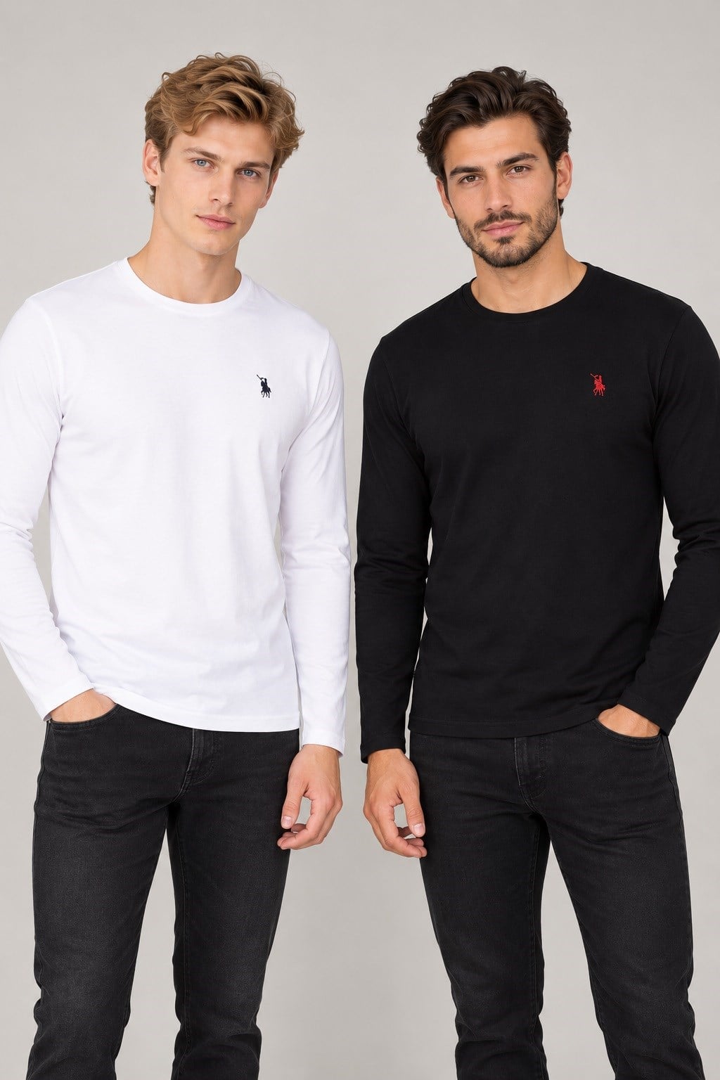İKİLİ SET T8588 DEWBERRY YUVARLAK YAKA ERKEK SWEATSHIRT-SİYAH-BEYAZ