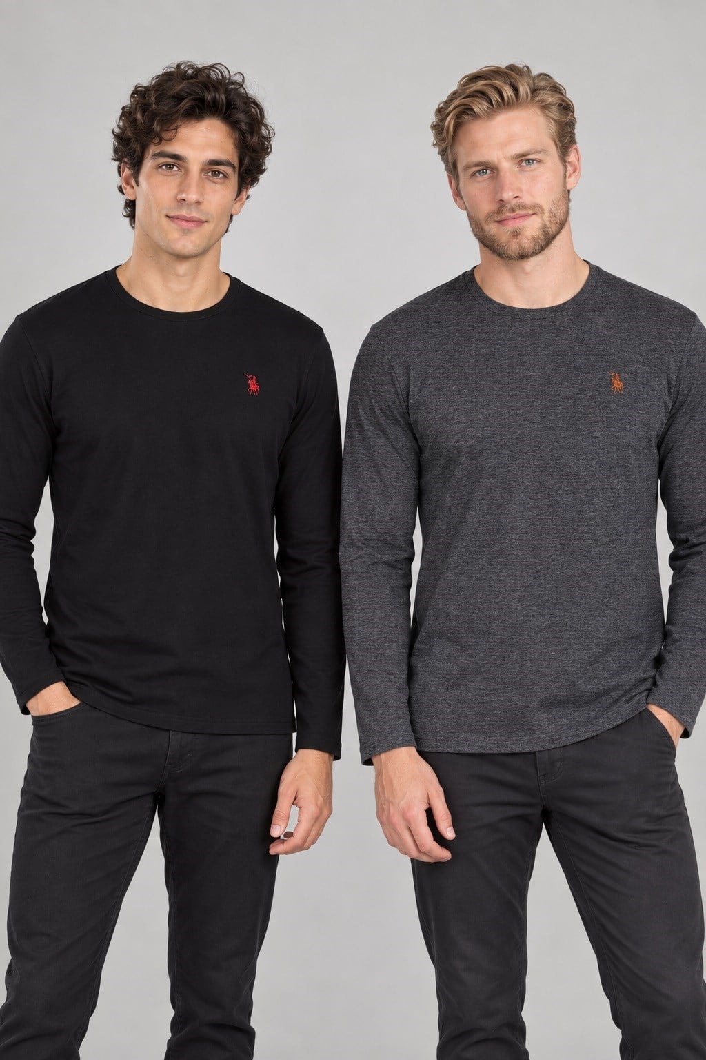 İKİLİ SET T8588 DEWBERRY YUVARLAK YAKA ERKEK SWEATSHIRT-SİYAH-ANTRASİT