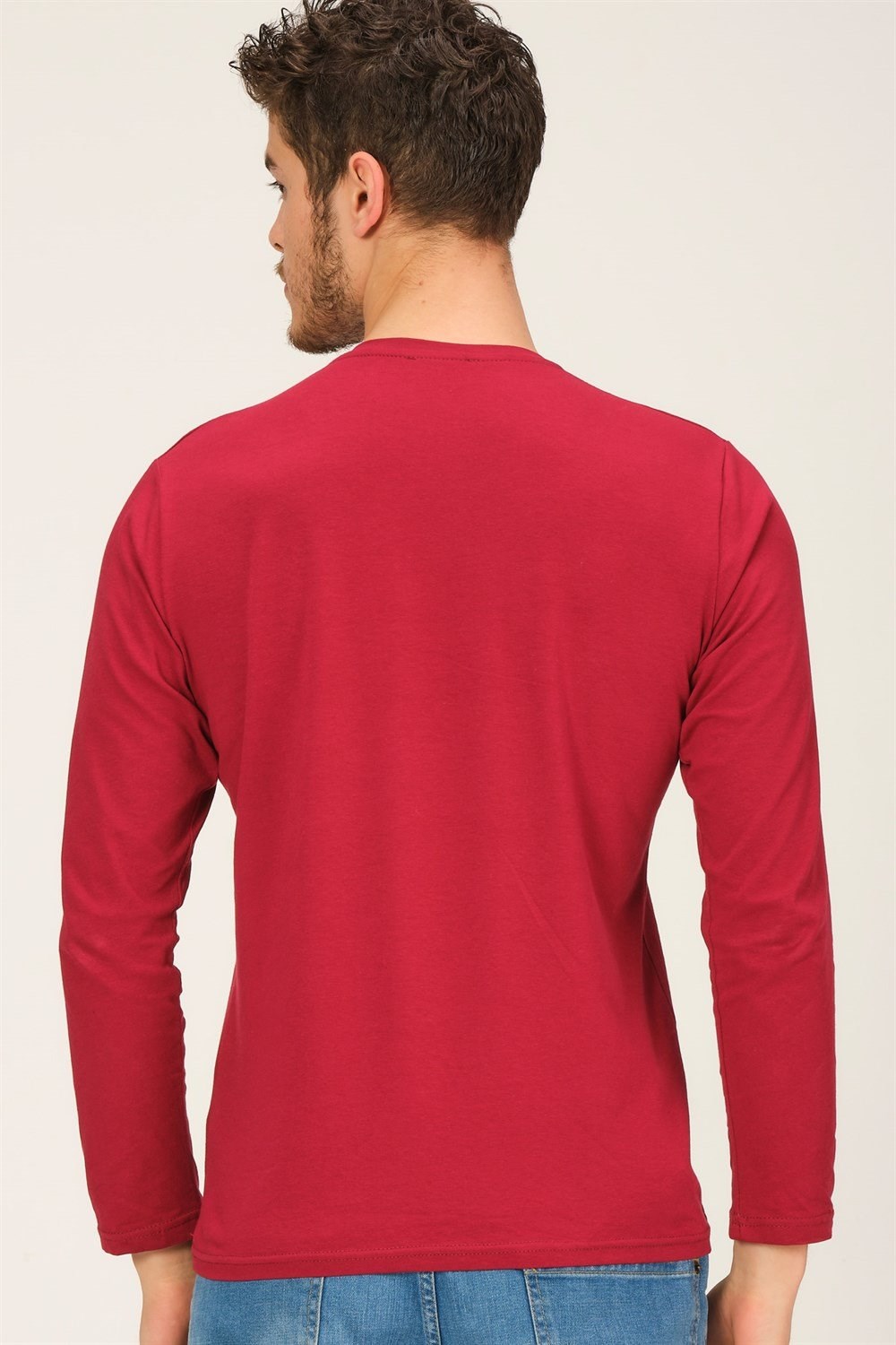 İKİLİ SET T8588 DEWBERRY YUVARLAK YAKA ERKEK SWEATSHIRT-LACİVERT- BORDO