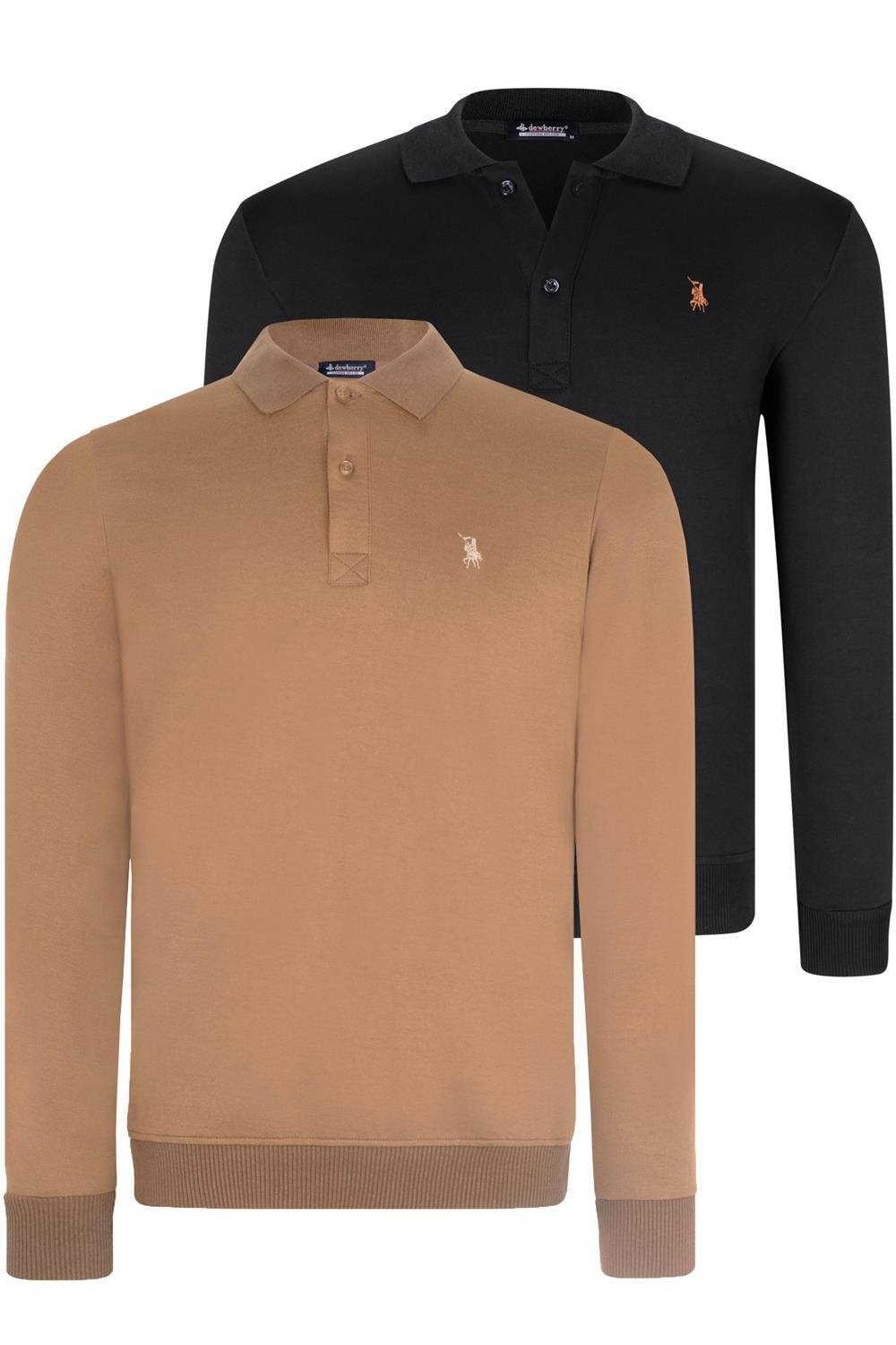İKİLİ SET V4007 DEWBERRY ERKEK SWEATSHIRT-SİYAH-CAMEL
