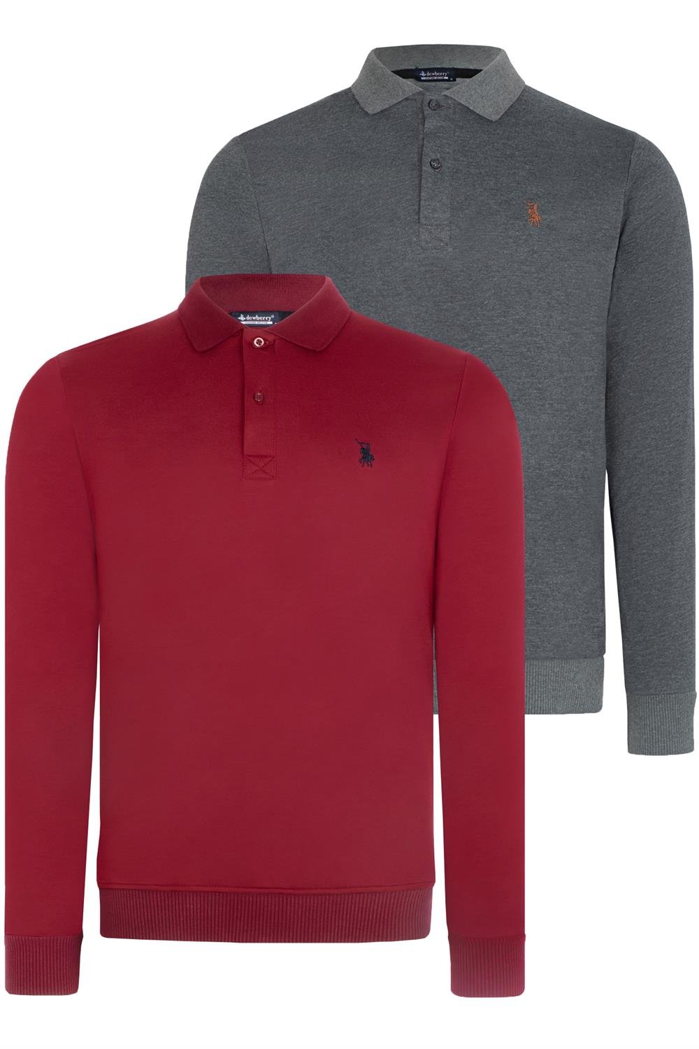 İKİLİ SET V4007 DEWBERRY ERKEK SWEATSHIRT-BORDO-ANTRASİT