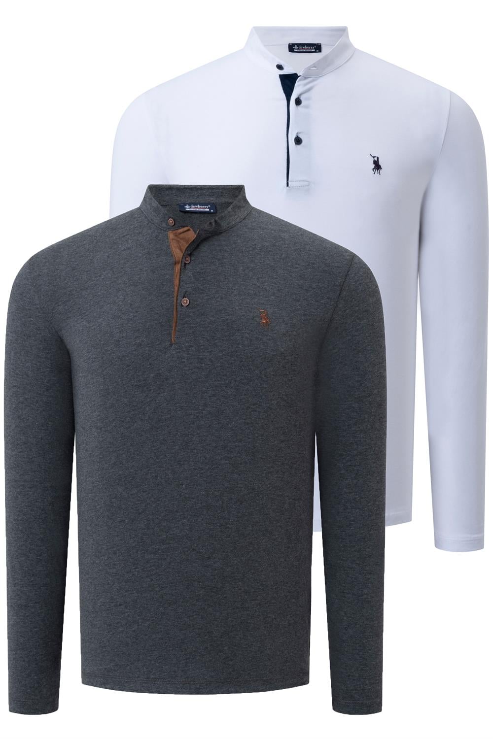 İKİLİ SET V4009 DEWBERRY ERKEK SWEATSHIRT-BEYAZ-ANTRASİT