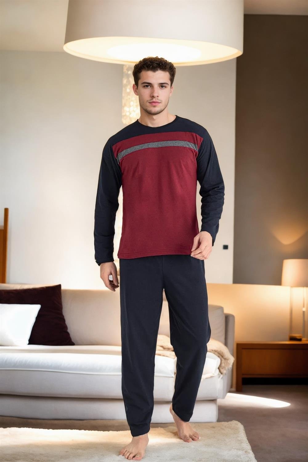 J2452 Dewberry Mens Long Sleeve Pjyama Set-BORDO