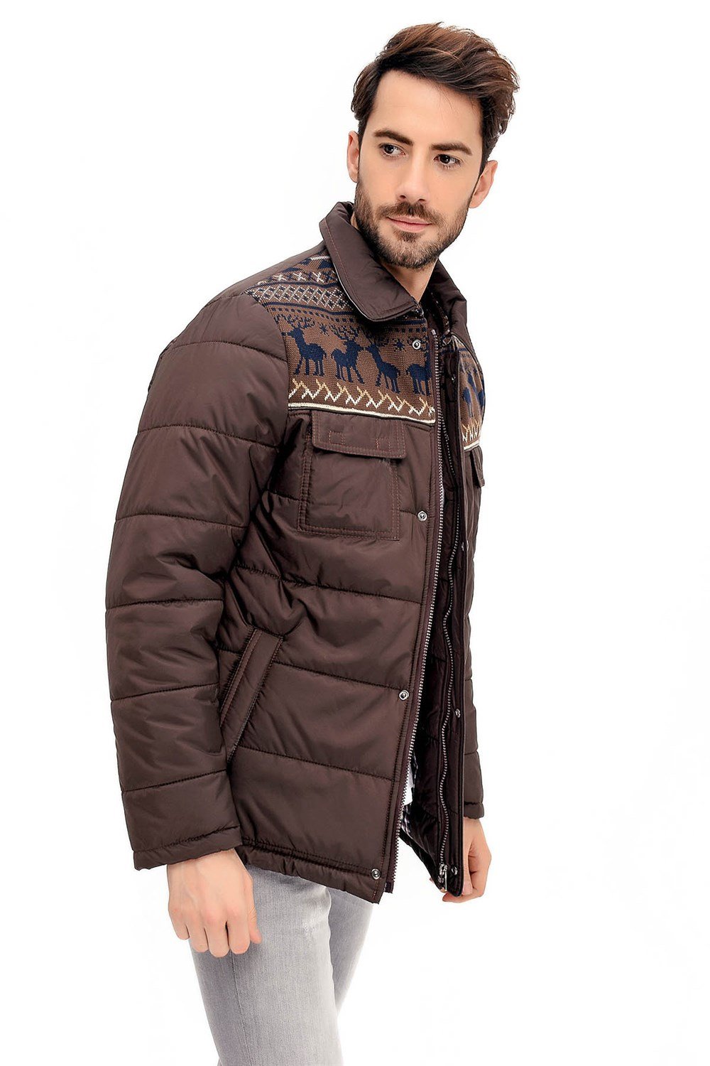 K7125 DEWBERRY ERKEK  KABAN-KAHVE