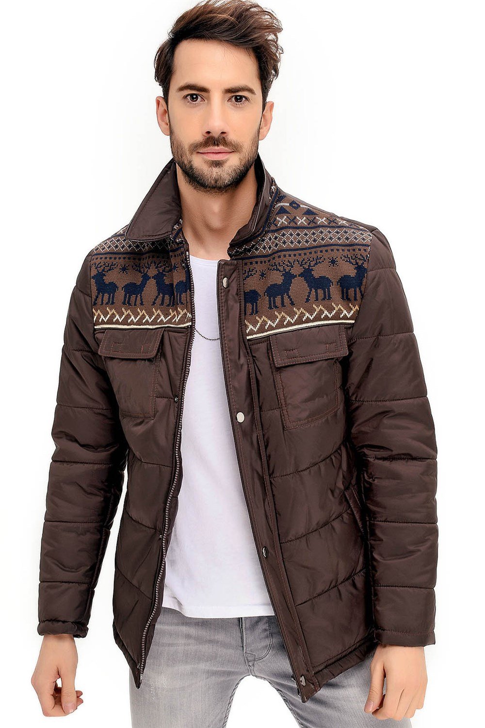 K7125 DEWBERRY ERKEK  KABAN-KAHVE