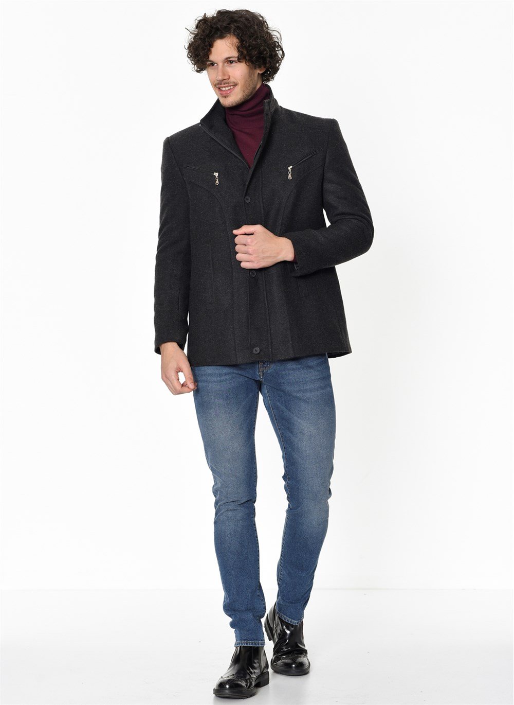 K7126 DEWBERRY ERKEK KABAN-DİAGONAL ANTRASIT