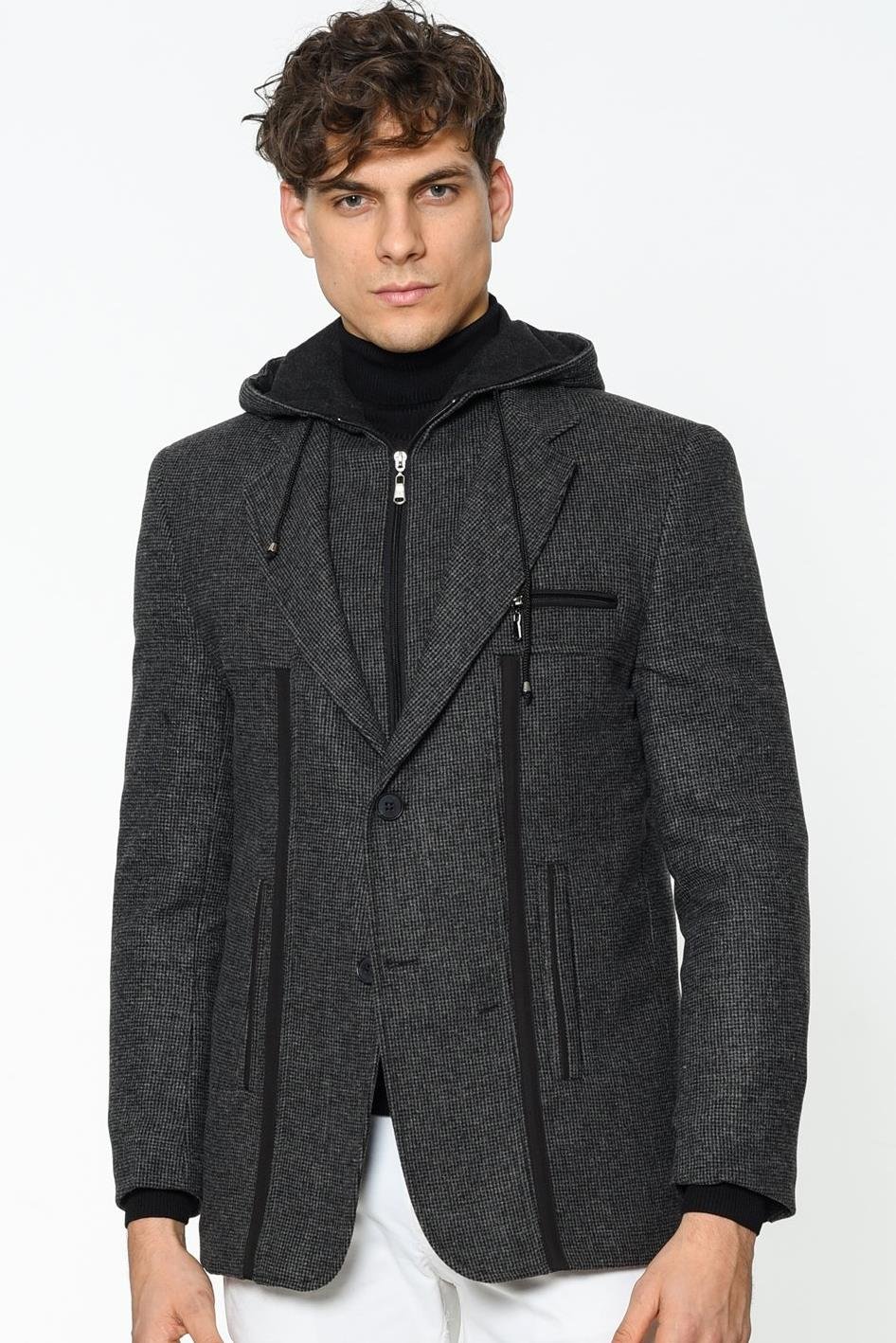 K7534 DEWBERRY ERKEK KABAN-DESENLİ ANTRASİT - 1