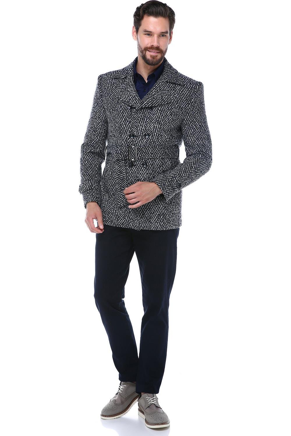 K7539 DEWBERRY SLIM-FIT ERKEK KABAN-DESENLİ LACİVERT 2