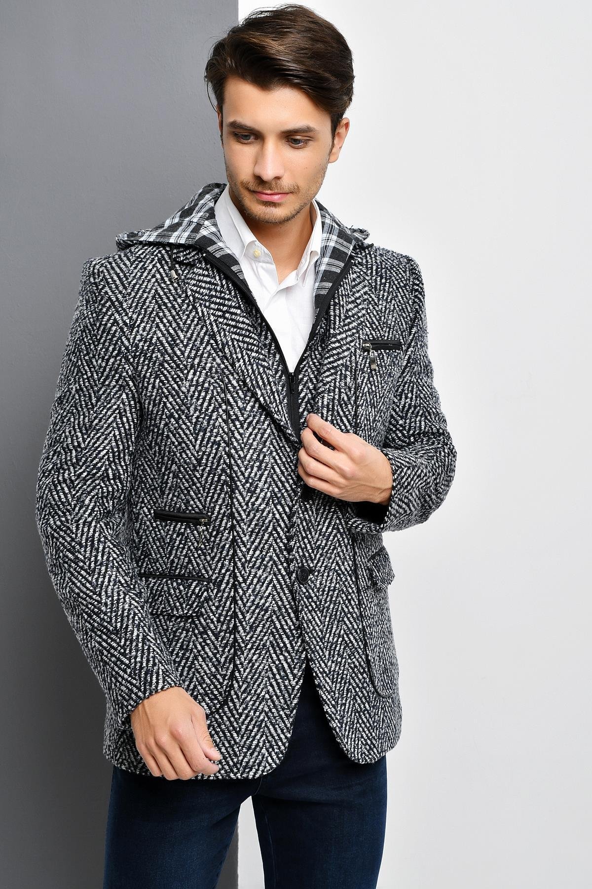 K7540 DEWBERRY ERKEK KABAN-DESENLİ LACİVERT 2