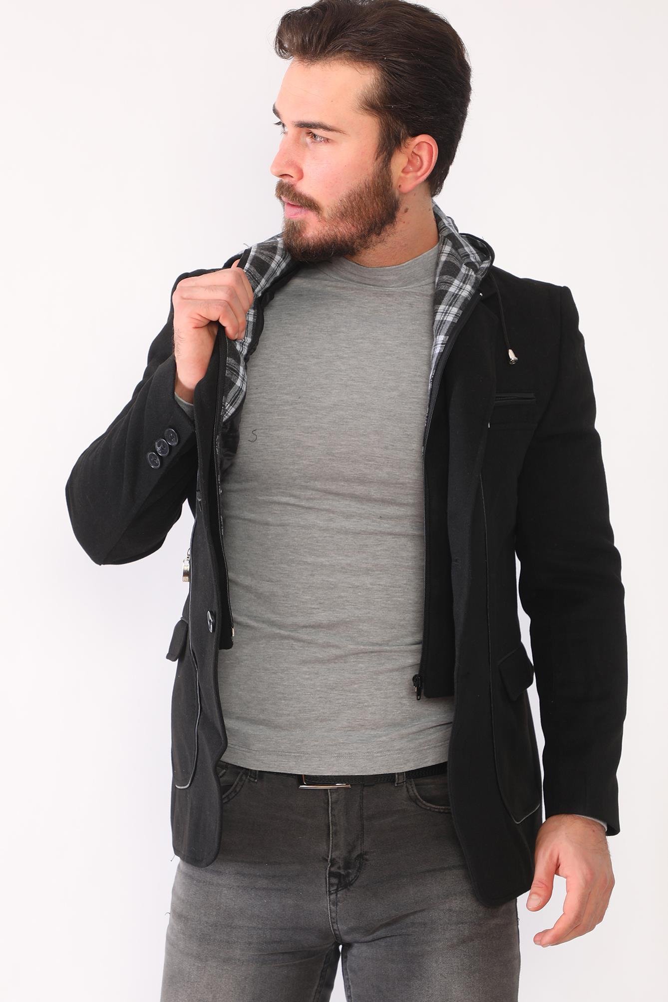 K7540 DEWBERRY ERKEK KABAN-DÜZ SİYAH-2