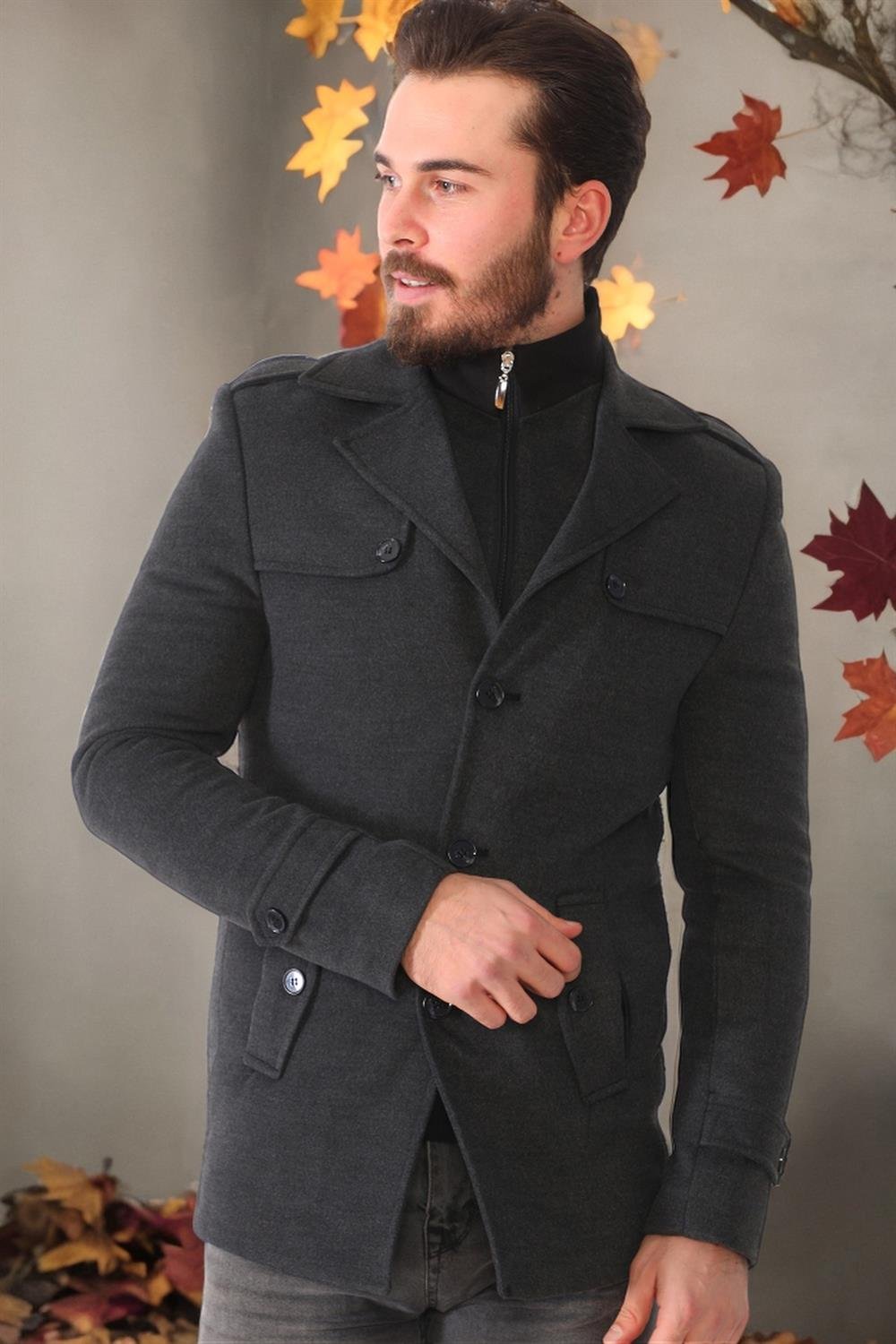 K7542 DEWBERRY ERKEK KABAN-DÜZ ANTRASİT