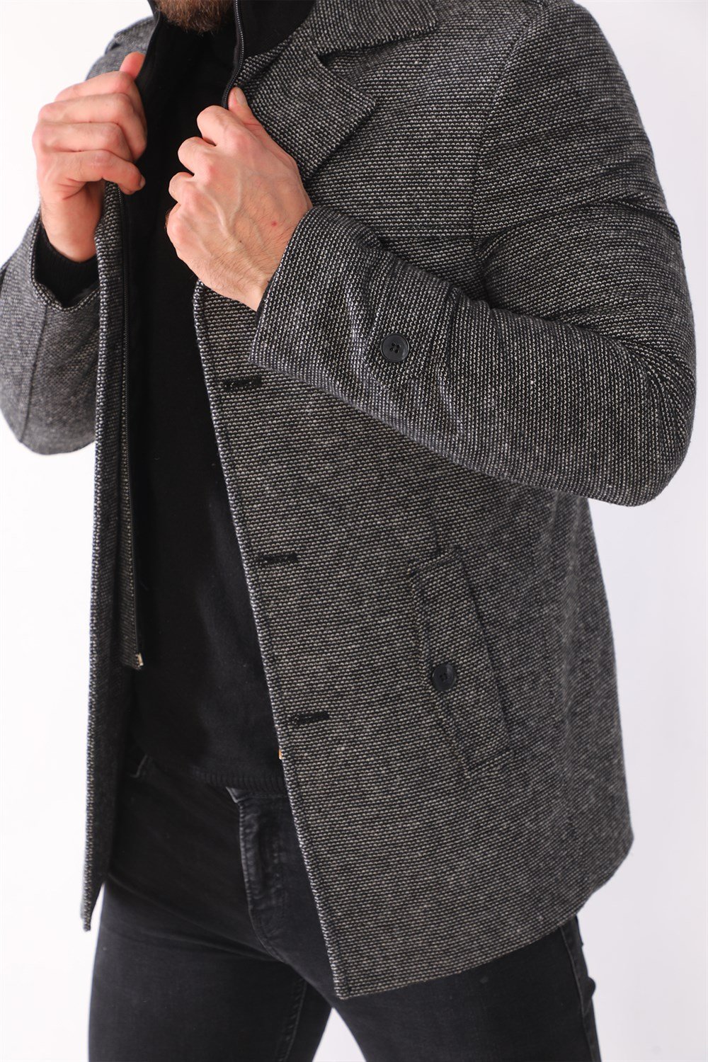 K7542 DEWBERRY ERKEK KABAN-NOKTALI SİYAH