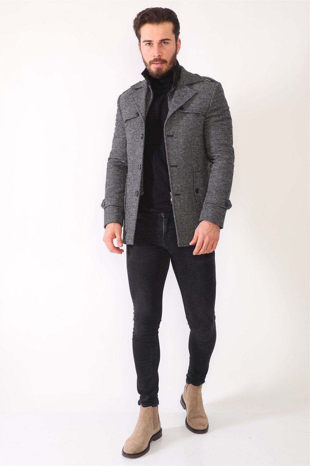 K7542 DEWBERRY ERKEK KABAN-NOKTALI SİYAH