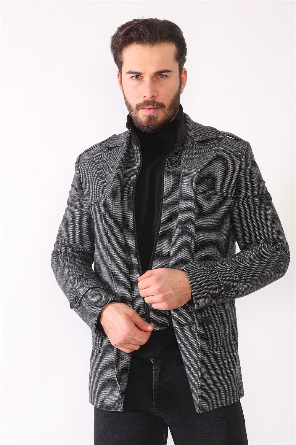 K7542 DEWBERRY ERKEK KABAN-NOKTALI SİYAH